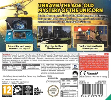 The Adventures of Tintin - The Secret of the Unicorn(Europe)(En,Fr,Ge,It,Es,Nl,Dan,Fin,Sue,Nor,Cat) box cover back